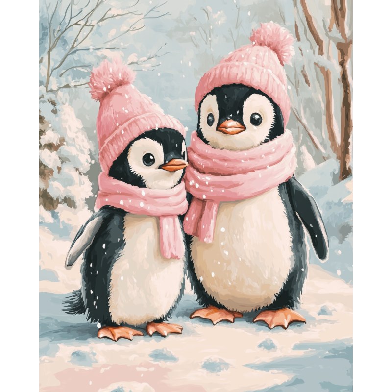 Penguins in Winter Wonderland - Paint by Numbers Kit
