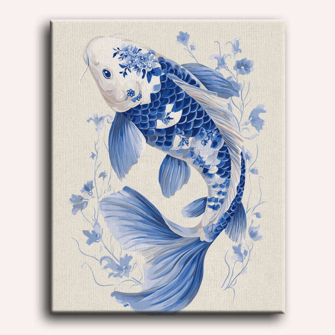 Graceful Koi in Blue - Detail 2