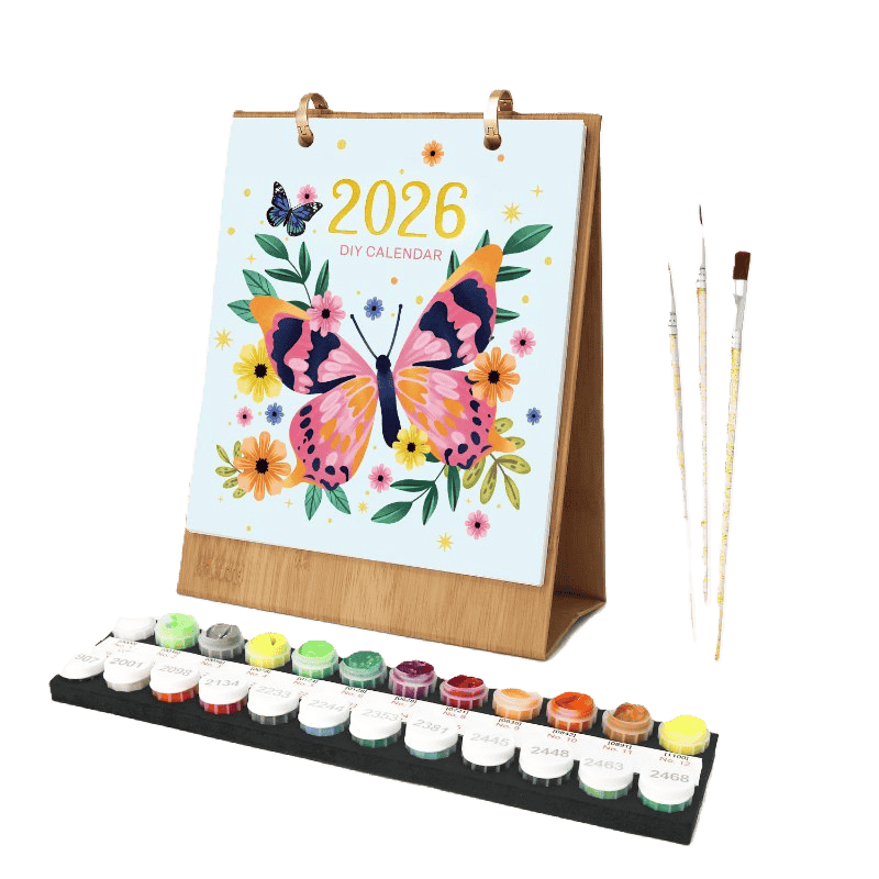 Butterfly Whimsy Desk Calendar 2026 - Paint by Numbers Kit