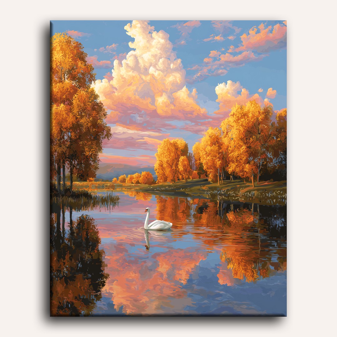Graceful Swan on Autumn Lake - Detail 2