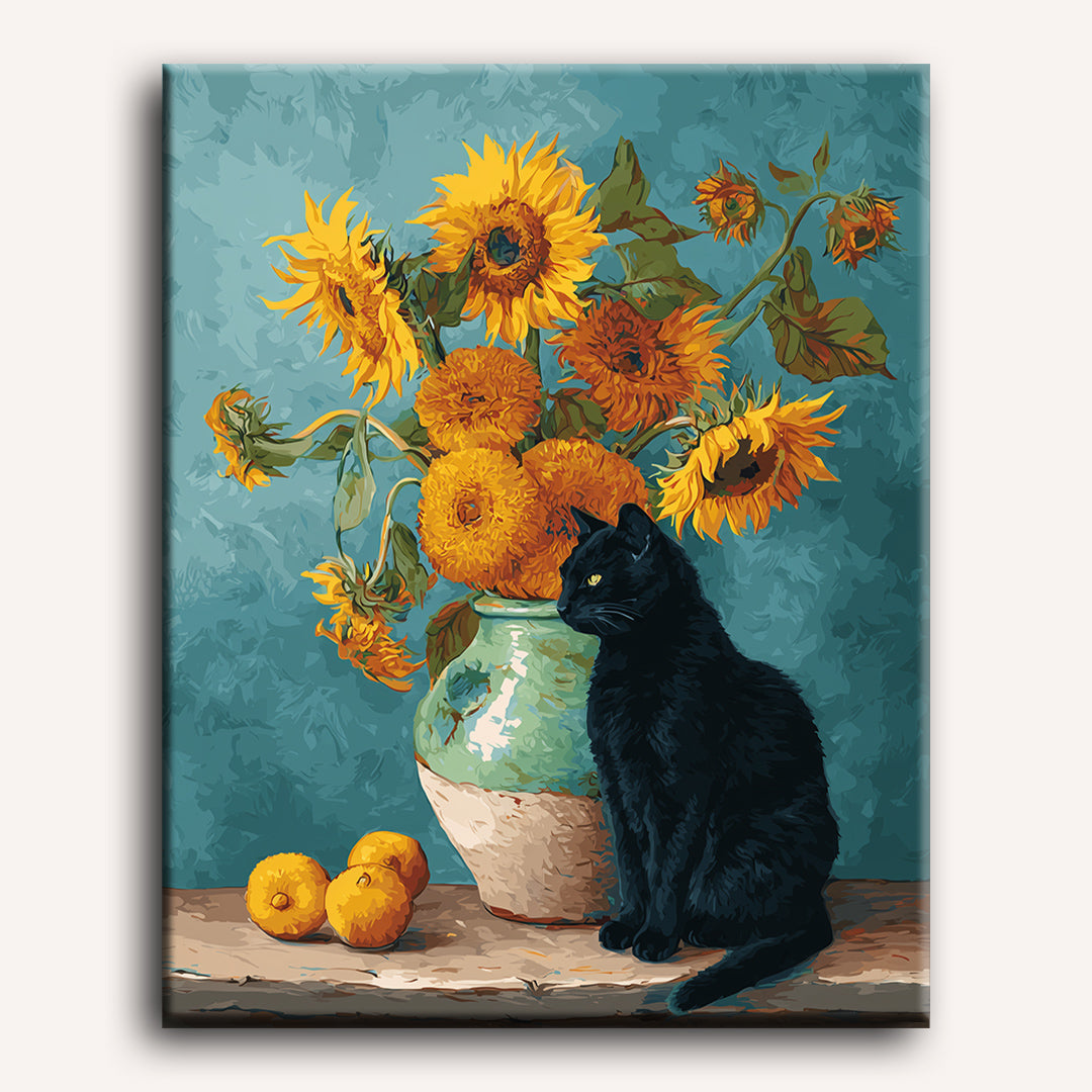 Sunflowers & Midnight Feline - Detail 2